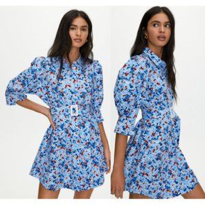Aritzia Little Moon Sweetie Blue Printed Mini Shirt Dress